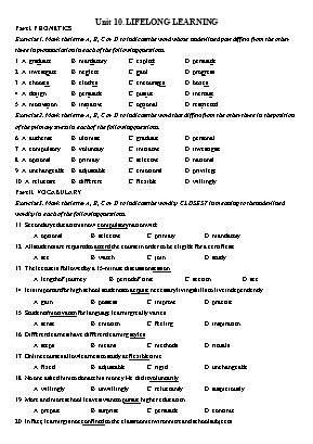 Bài tập Tiếng Anh Khối 12 - Unit 10 Lifelong learning